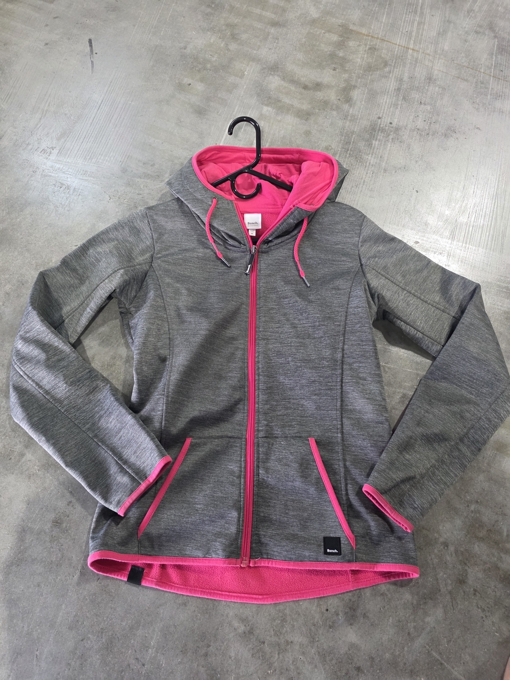 Bench Gray Hooded Jacket with Pink Trim